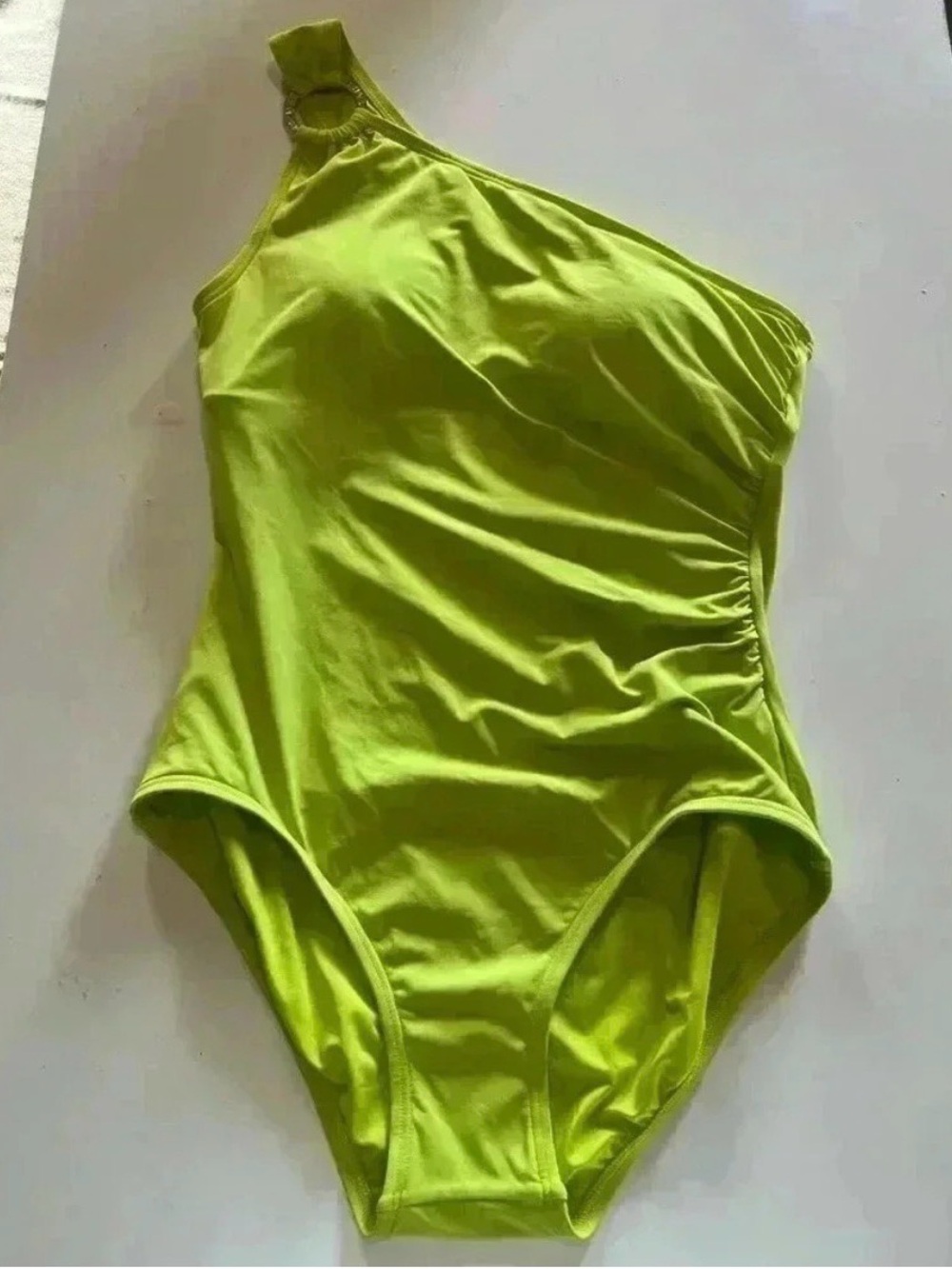 Michael Kors Bright Lime Green One Shoulder One Piece Bathing Suit